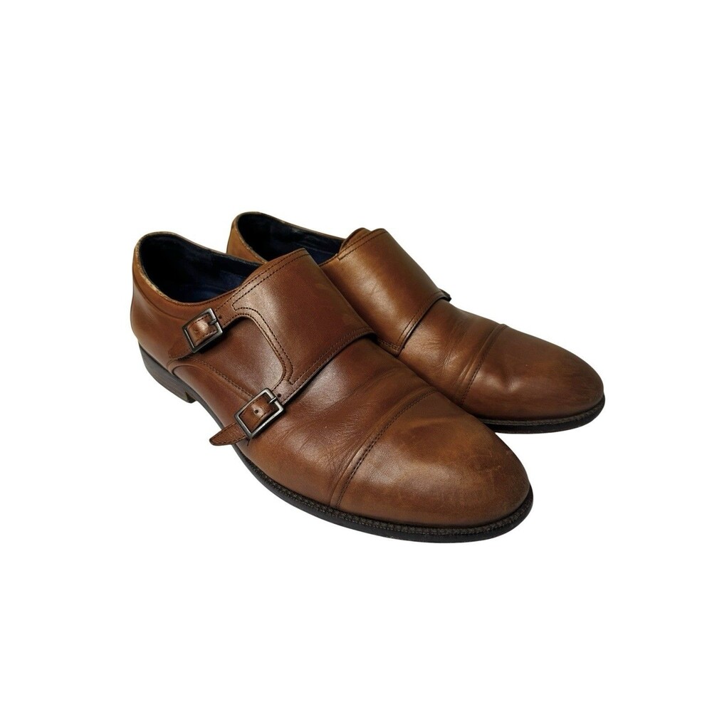 Cole Haan Grand.OS Double Monk Strap Leather Shoes 10W Oxford Brown Cap Toe